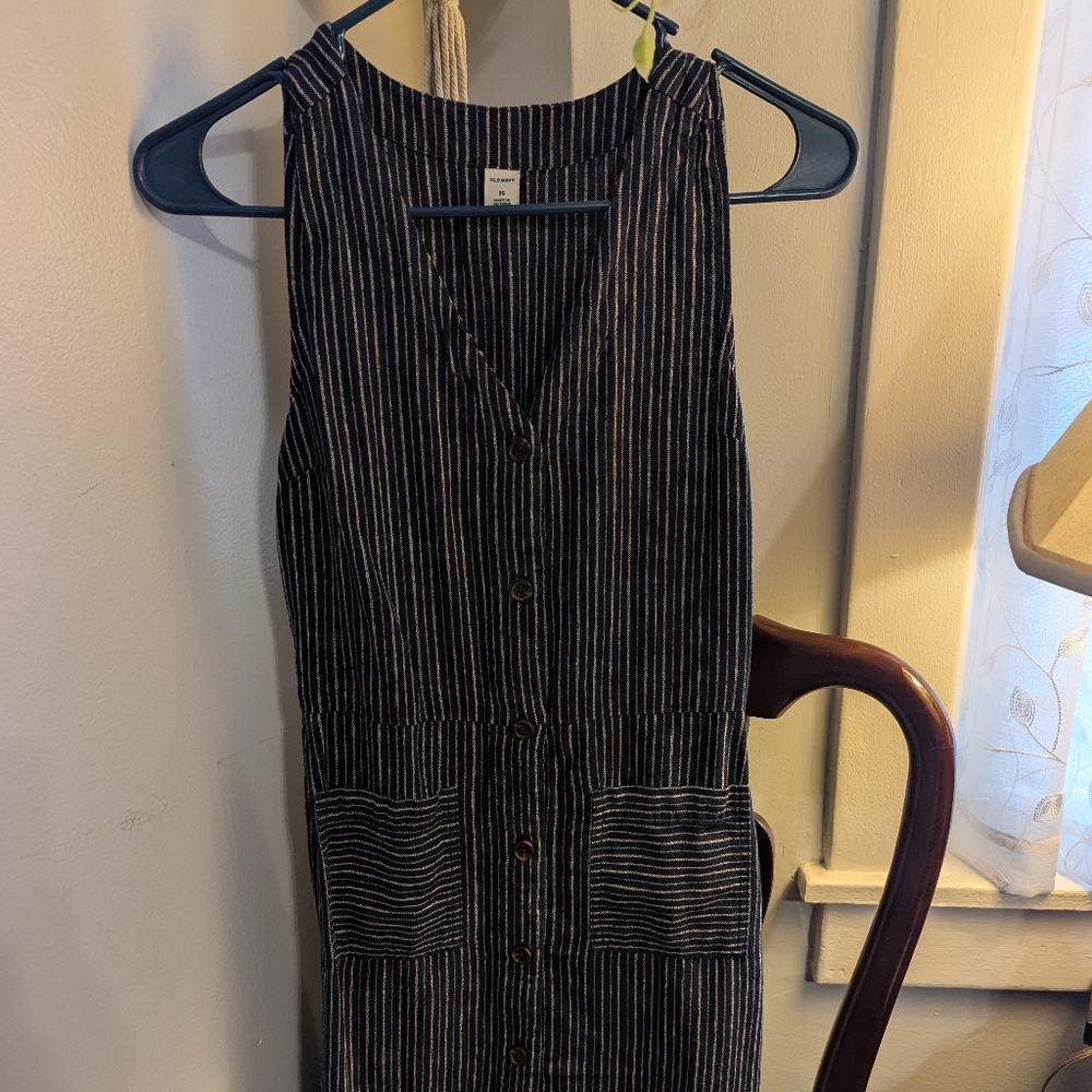 Striped Blue and White Sleeveless Dress